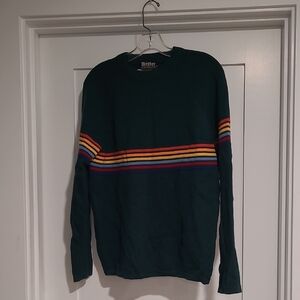 Meister Unisex Dark Green Vintage Ski Sweater with Rainbow Stripes
